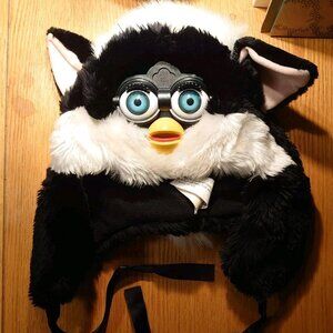 1999 Furby Hat Black White Skunk Tiger RARE Y2K Nostalgia Funky Fluffy 90s Furry